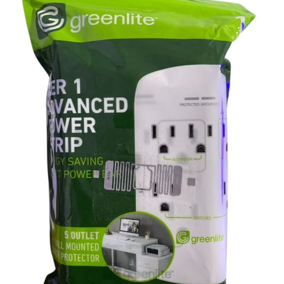 NEW Greenlite Teir 1 Advanced Power Strip 5 Outlet Wall Mount Surge Protector - Picture 1 of 4